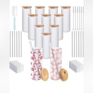 Sublimation Glass Blanks Frosted with Bamboo Lid Beer Can Glass 12 Pack, 18oz